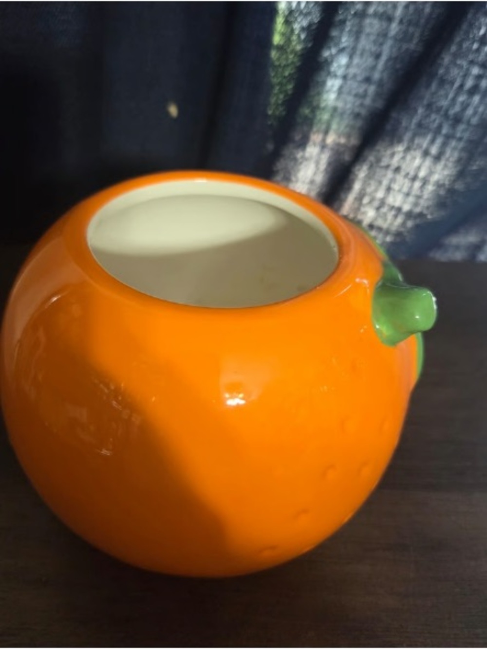 Glossy Orange Ceramic Fruit Planter with Green Stem Accent